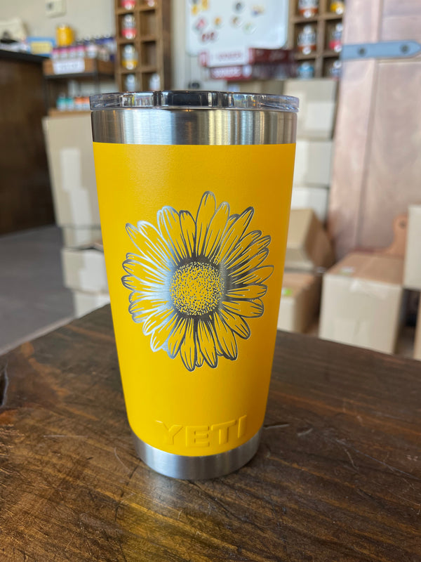 20 Oz Engraved YETI Custom Sunflower Leopard Name Tumbler 