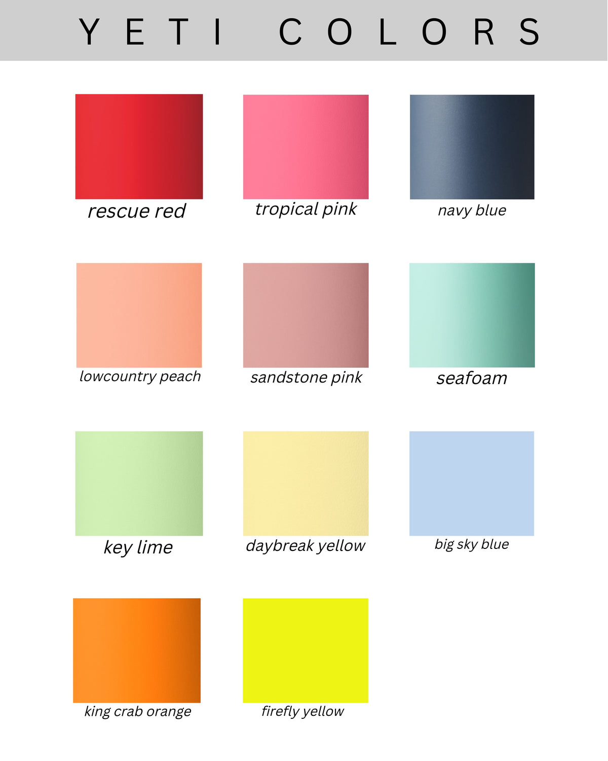 a color chart for a variety of colors