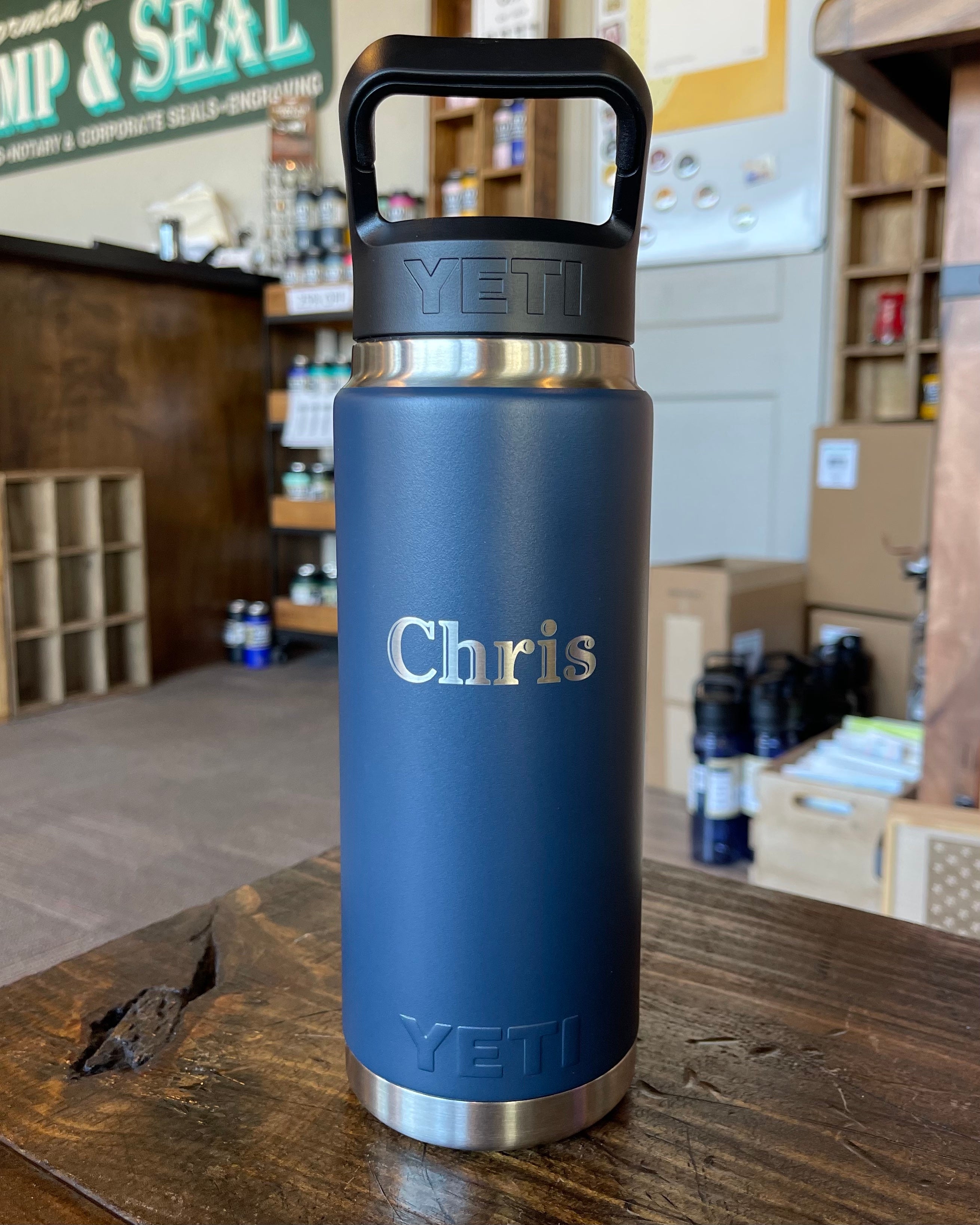 CBK Custom Laser Engraved 26oz YETI Water Bottle with Chug Cap